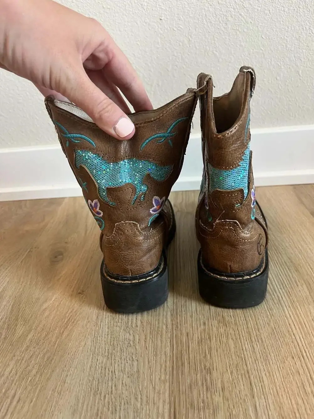 Romper, Toddler Girls Light Up Studded Sequence Cowgirl Boots, Brown/Blue, 11C